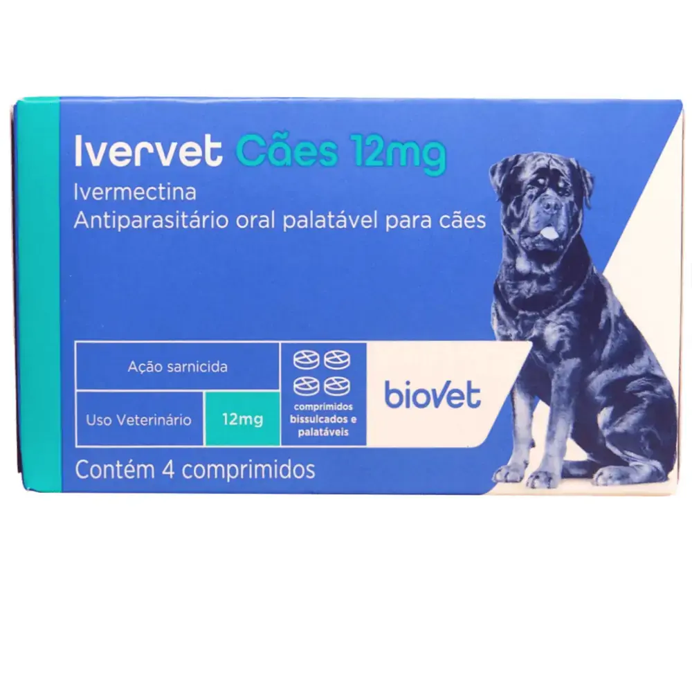 Ivervet 12mg Antiparasitário para Cães com 4 comprimidos Biovet
