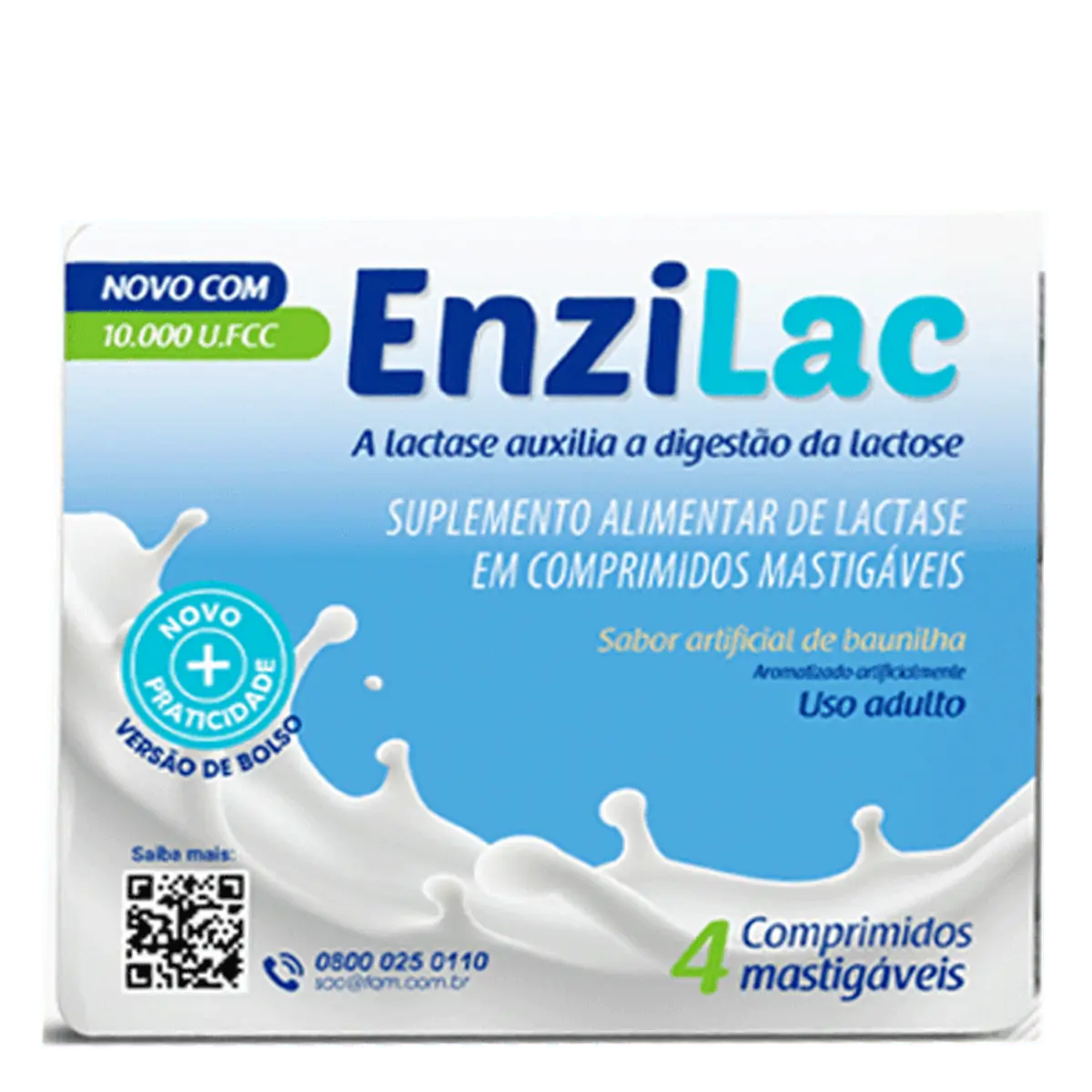 Enzima Digestiva Enzilac 10.000 U.Fcc Baunilha 4 Comprimidos Mastigáveis
