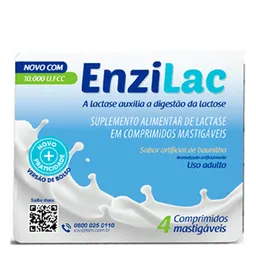 Enzima Digestiva Enzilac 10.000 U.Fcc Baunilha 4 Comprimidos Mastigáveis