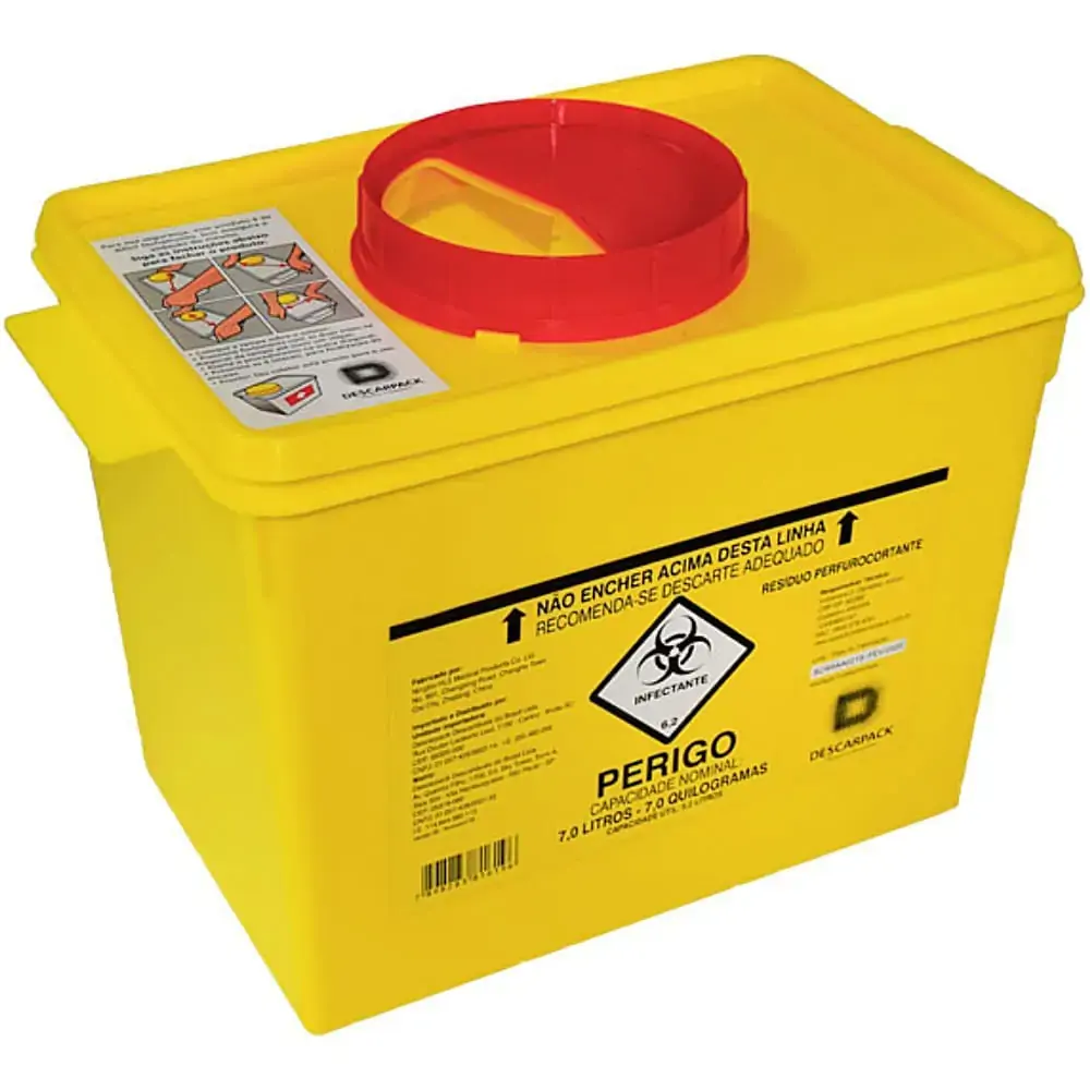 Coletor Rígido para Resíduos Perfurocortantes Descarpack - 7 litros - Amarelo