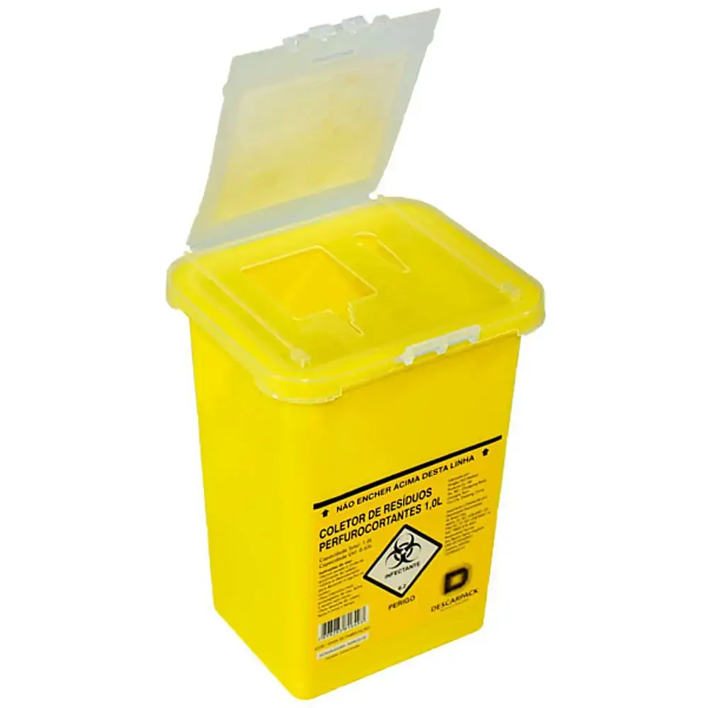 Coletor Rígido para Resíduos Perfurocortantes Descarpack - 1 litro - Amarelo