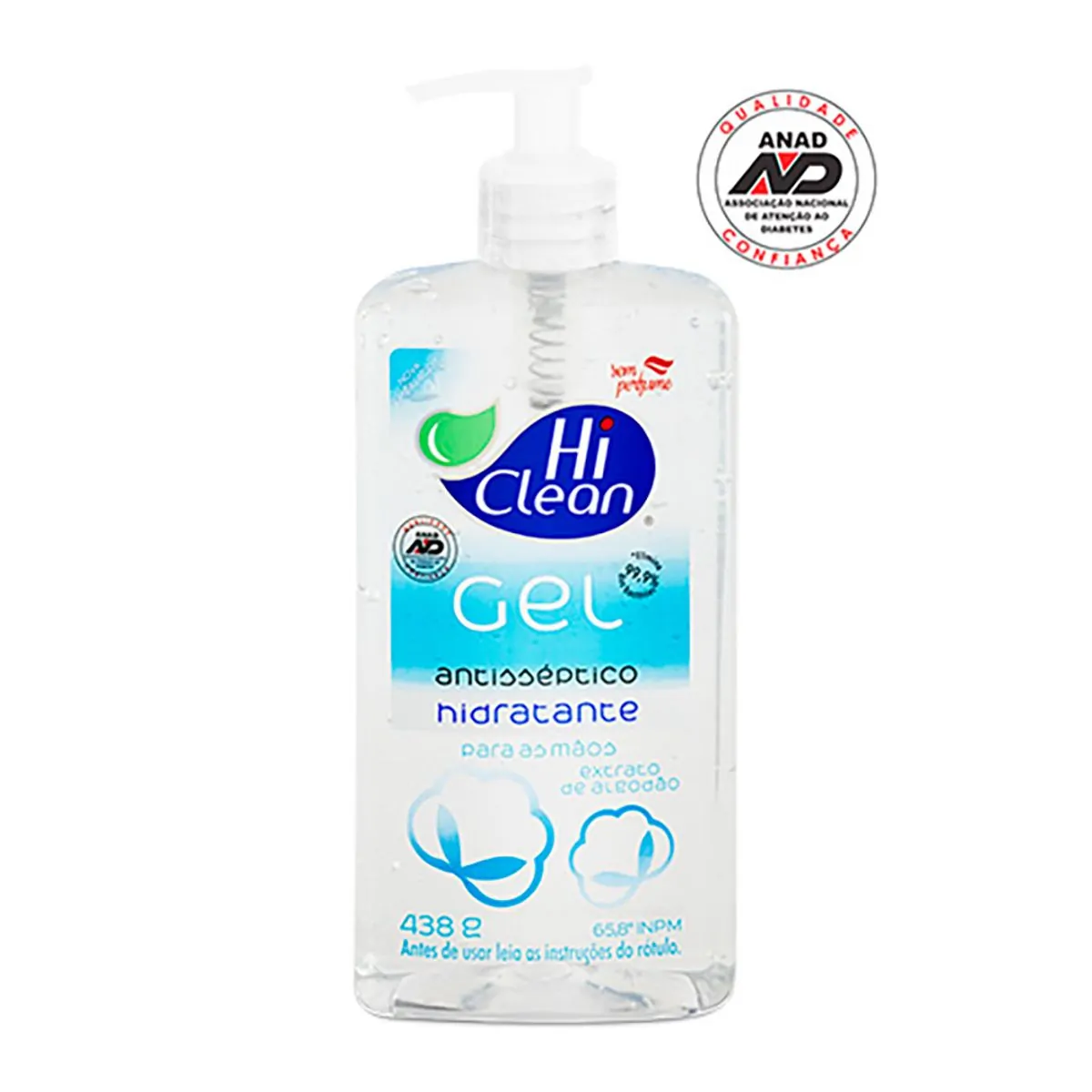 Álcool em Gel 70% Hi Clean Extrato de Algodão 438ml