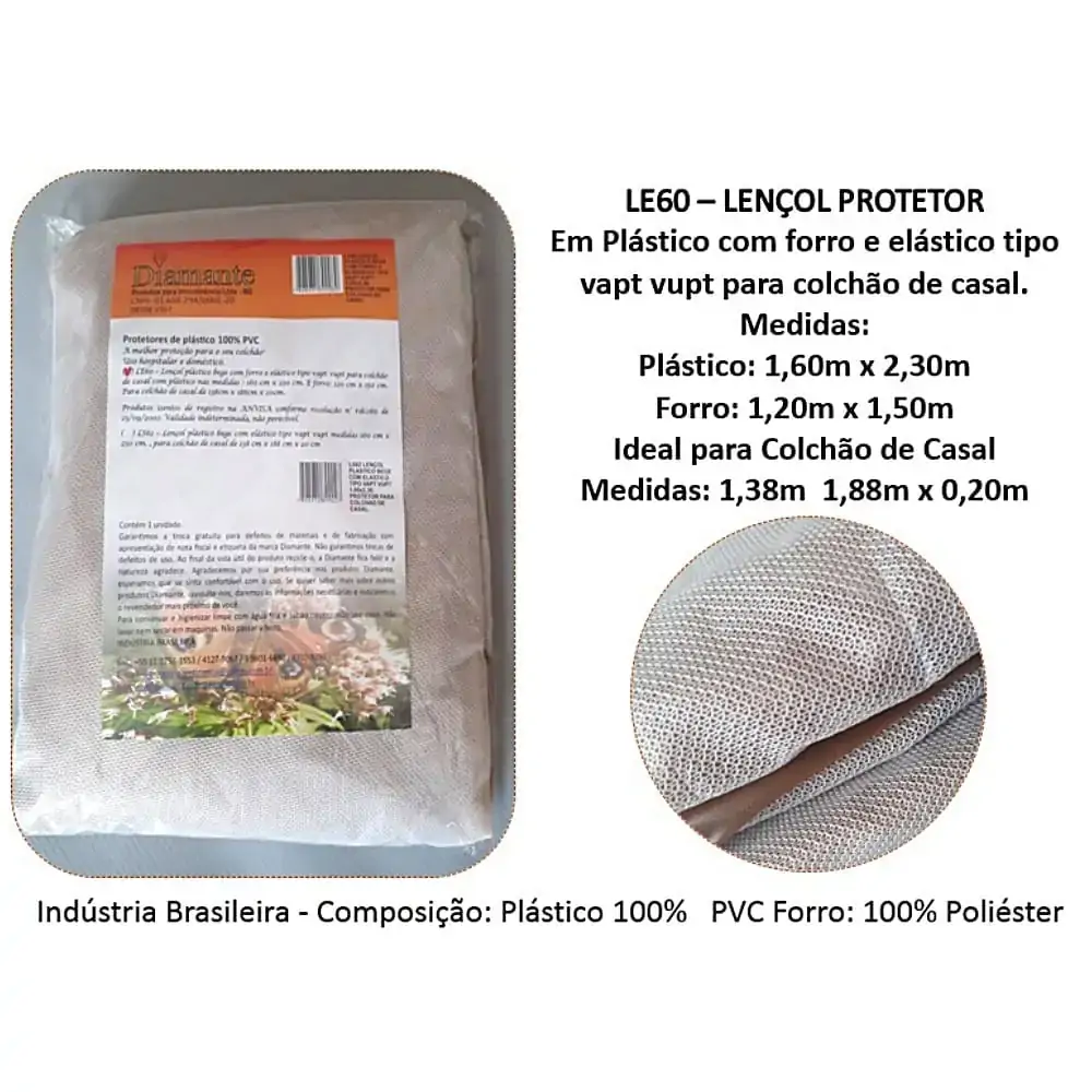 Lençol Protetor Diamante para Colchão Casal - Com Forro Enxuto - 1,38x1,88x0,20m
