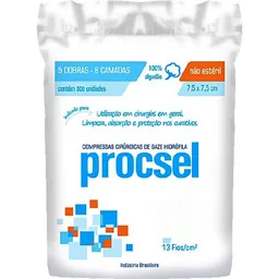 Compressa Cirúrgica De Gaze Hidrófila Procsel - 7.5X7.5Cm - 13 Fios - Não Estéril