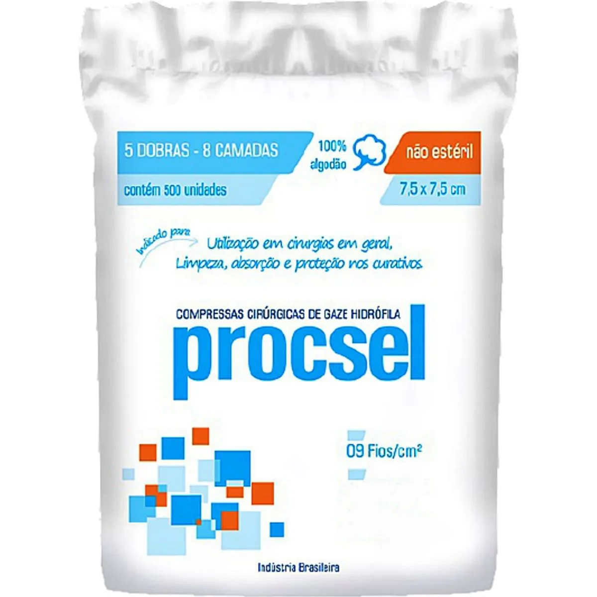 Compressa Cirúrgica De Gaze Hidrófila Procsel - 7.5X7.5Cm - 9 Fios - Não Estéril