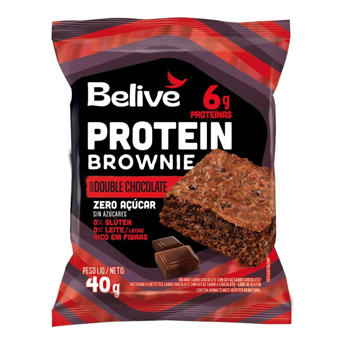 Brownie Belive Protein Double Chocolate Zero Açúcar 40g