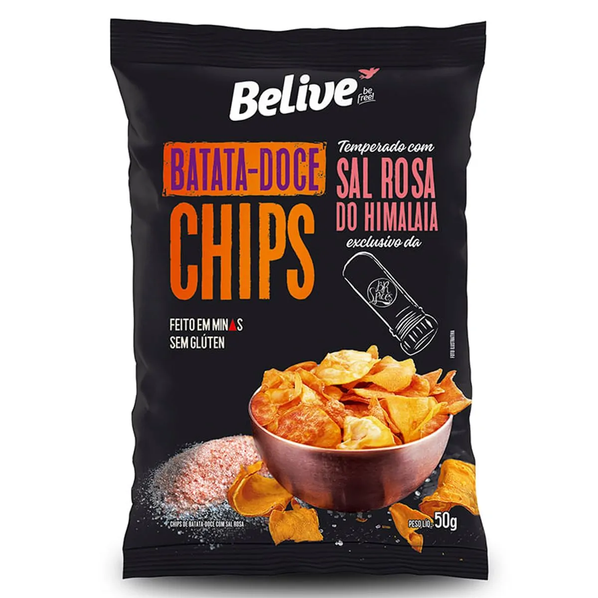 Chips Batata Doce Sal Rosa do Himalaia Belive 50g