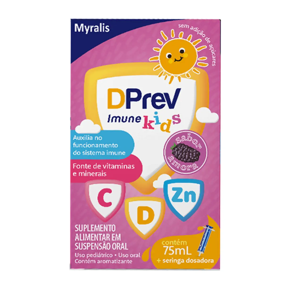 Suplemento Vitamínico Dprev Imune Kids Amora Myralis Pharma 75ml + Seringa Dosadora
