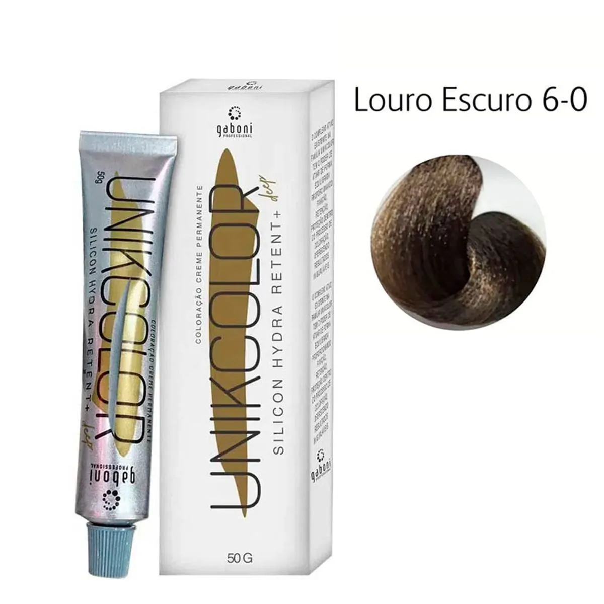 Coloração Creme Permanente Unikcolor 6-0 Louro Escuro Gaboni 50g