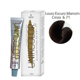 Coloração Creme Permanente Unikcolor 6-71 Louro Escuro Marrom Cinza Gaboni 50g