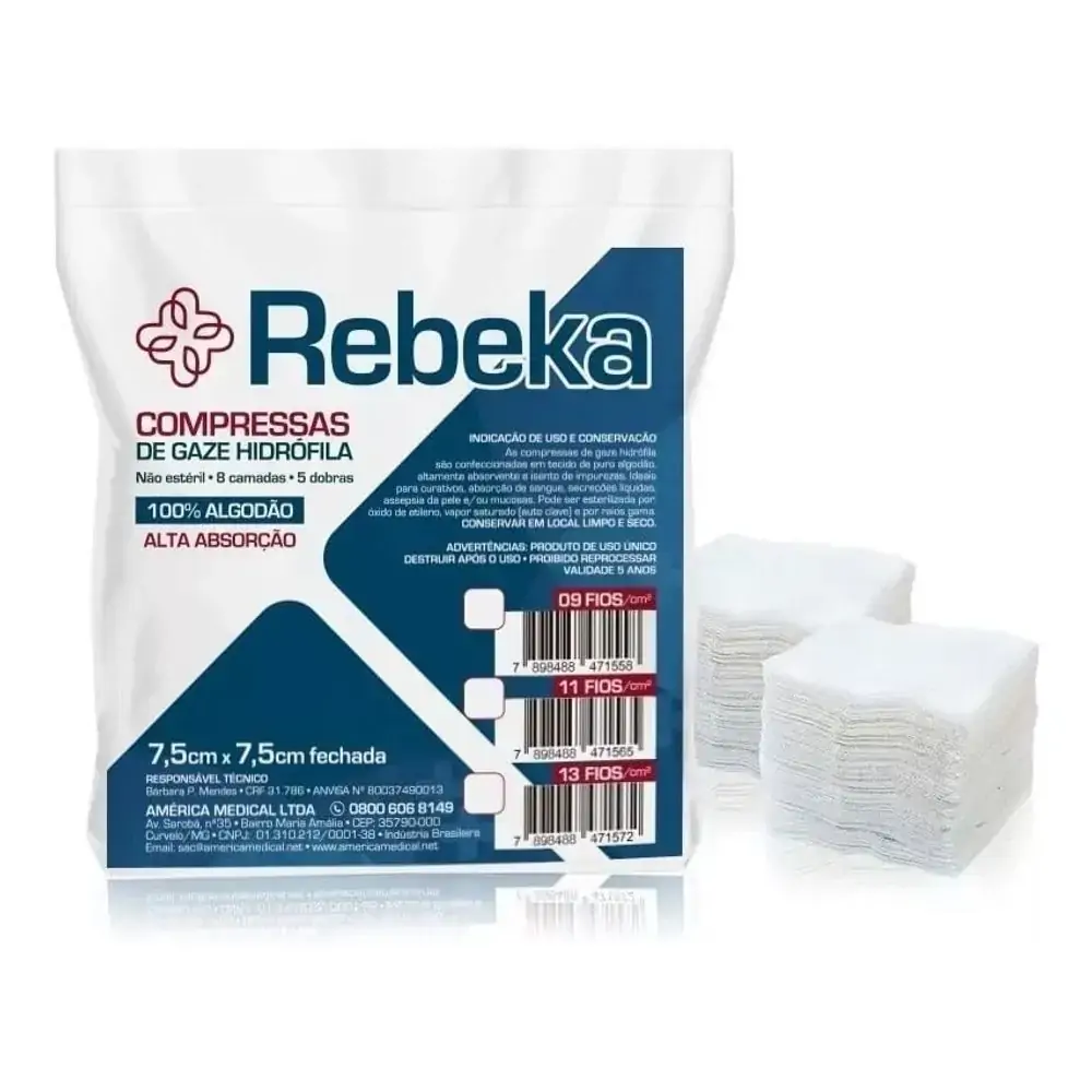 Compressa De Gaze Hidrófila Rebecca - 7.5 X 7.5 Cm 13 Fios - 500 Unidades