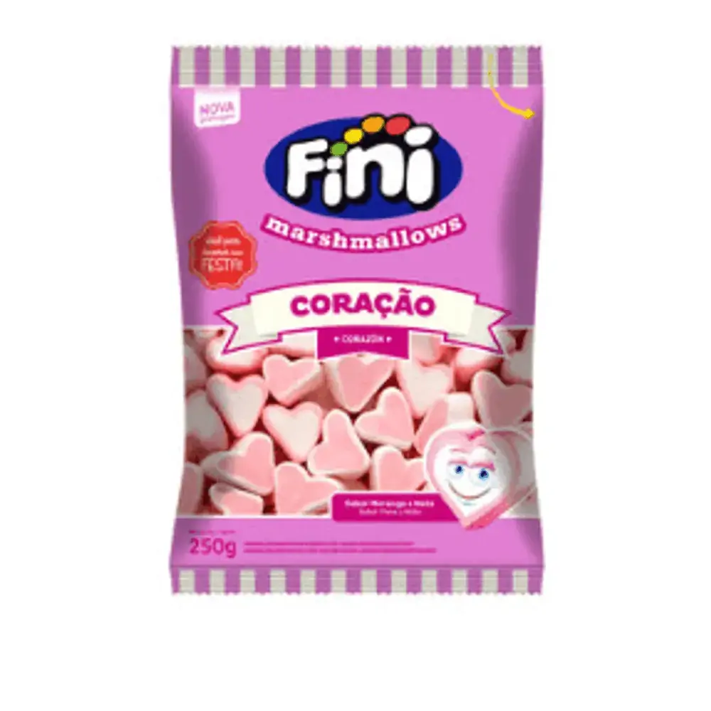 Marshmallow sabor morango pacote com 250g - Fini