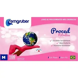 Luva Nitrílica Proced Lemgruber Rosa - Sem Pó - 100 unidades - Tam M