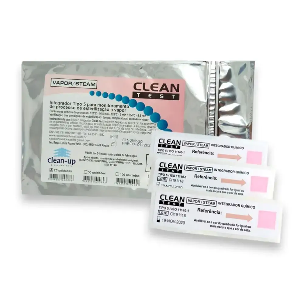 Indicador Químico Classe 5 Vapor Clean Test com 25 - Clean Up