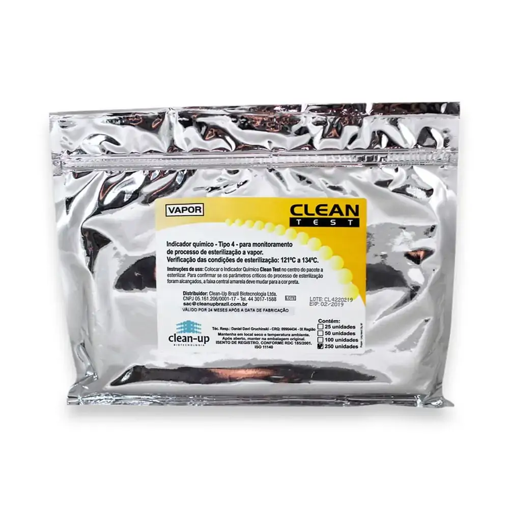 Indicador Químico Classe 4 Vapor Clean Test com 250 - Clean Up - Indicador Químico Classe 4 Clean Te
