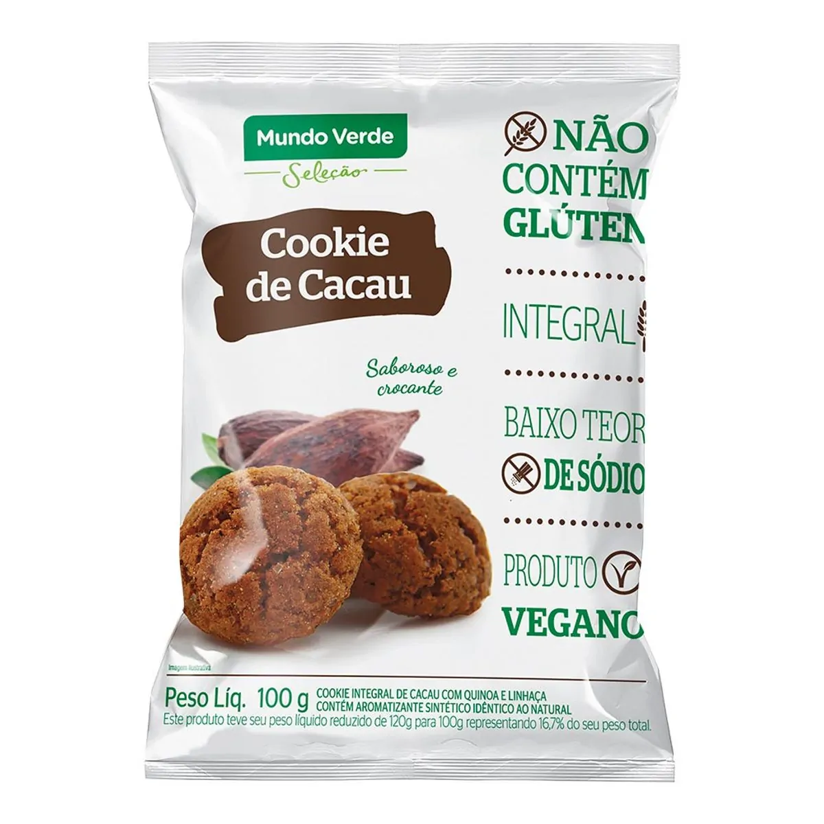 Biscoito Cookie Vegano Mundo Verde Seleção Integral Cacau 100g
