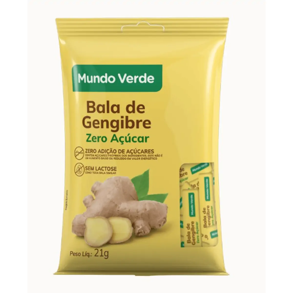 Bala de Gengibre Zero Açúcar 21g Mundo Verde