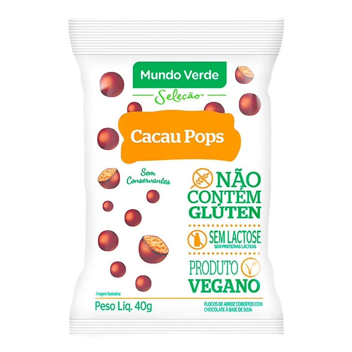 Cacau Pops Mundo Verde Seleção Flocos De Arroz Vegano Cobertura Chocolate 40g