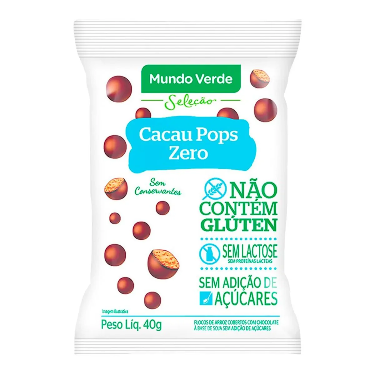 Cacau Pops Zero Mundo Verde Seleção Flocos De Arroz Cobertura Chocolate 40g