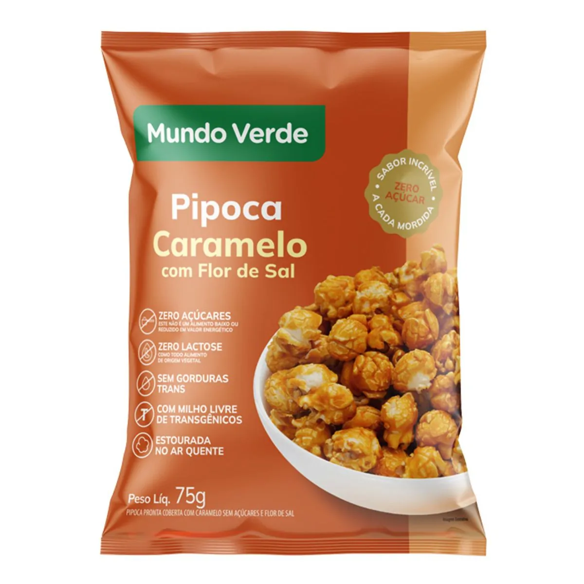 Pipoca Pronta Mundo Verde Sabor Caramelo com Flor Sal 75g