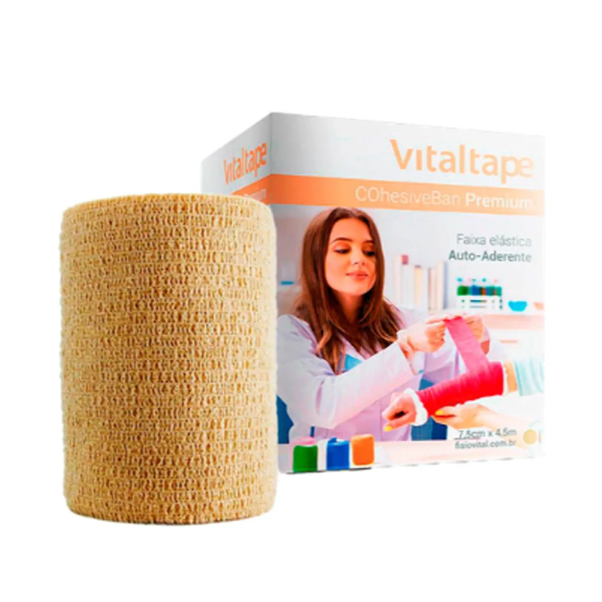 Bandagem Elastica - Vitaltape Cohesiveban Bege 7,5Cm X 4,5M Bandagem
