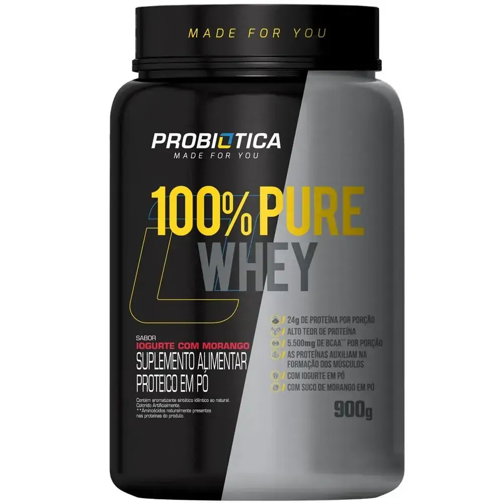 100% Pure Whey - Iogurte com Morango - Probiótica - 900g