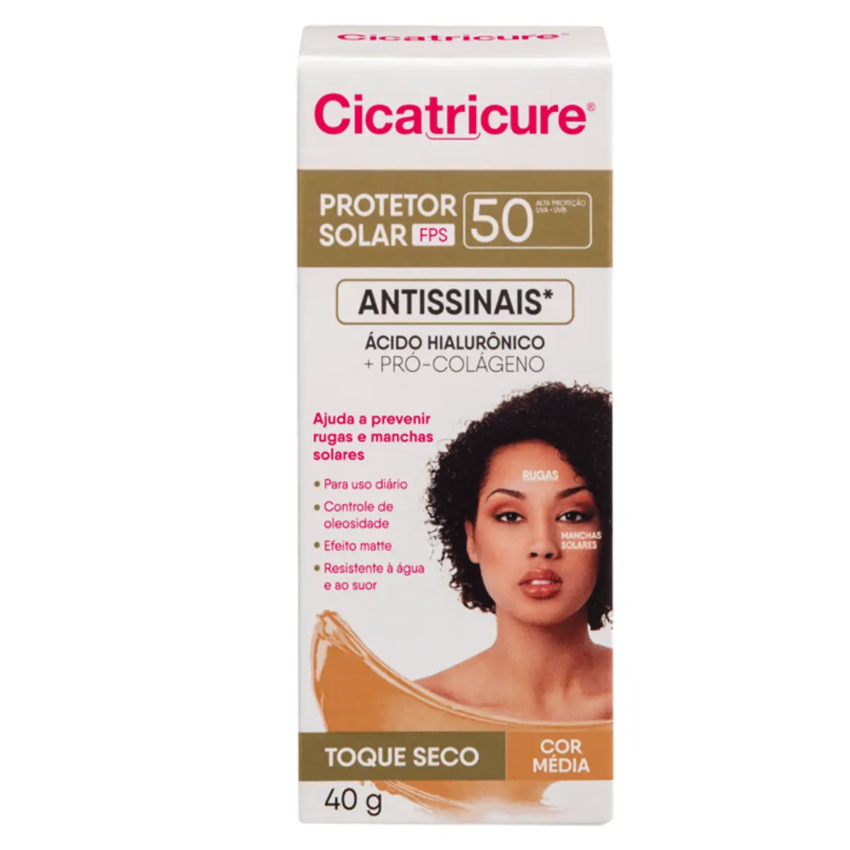 Protetor Solar Facial Cicatricure FPS 50 Antissinais Cor Média 40g