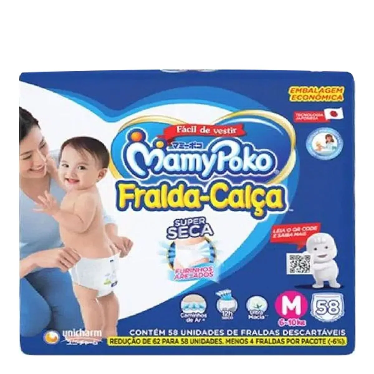 Fralda Calça MamyPoko Seca Roupinha M 58 Unidades