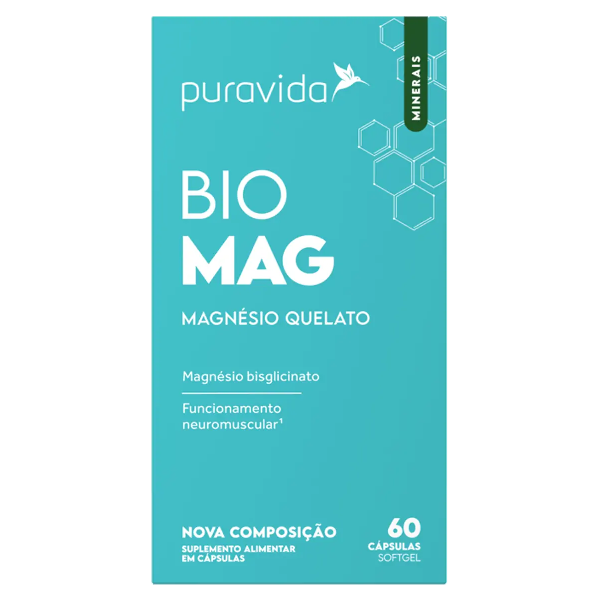 Magnésio Quelato Puravida Bio Mag 60 Cápsulas Softgel