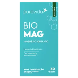 Magnésio Quelato Puravida Bio Mag 60 Cápsulas Softgel