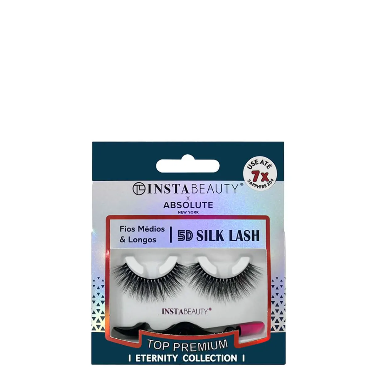 Cílios Postiços Sintético Volumoso Absolute New York Eternity 5D Silk Lash Sapphire 204 Preto 1 Par