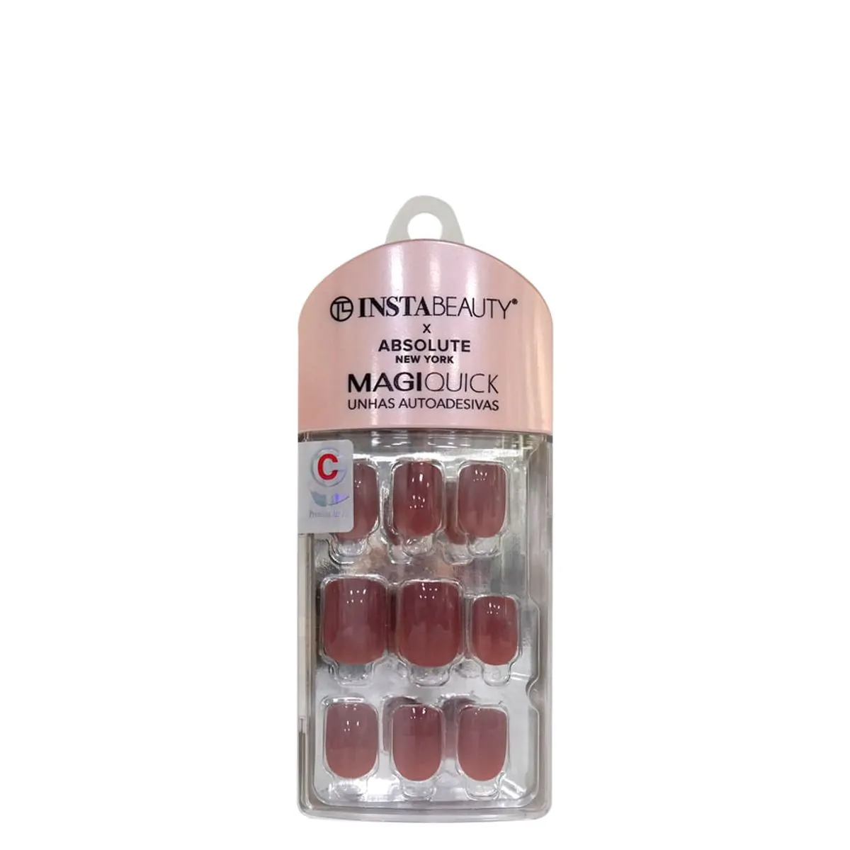 Unhas Postiças Curta Autocolante Quadrada Pintada Absolute New York Magiquick Marsala Red 24 Unidade
