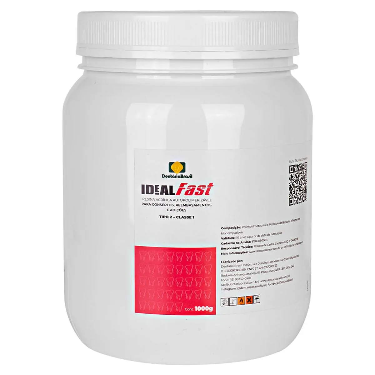 Resina Auto Incolor - Dentaria Brasil - Resina Auto Incolor 1kg - Dentaria Brasil