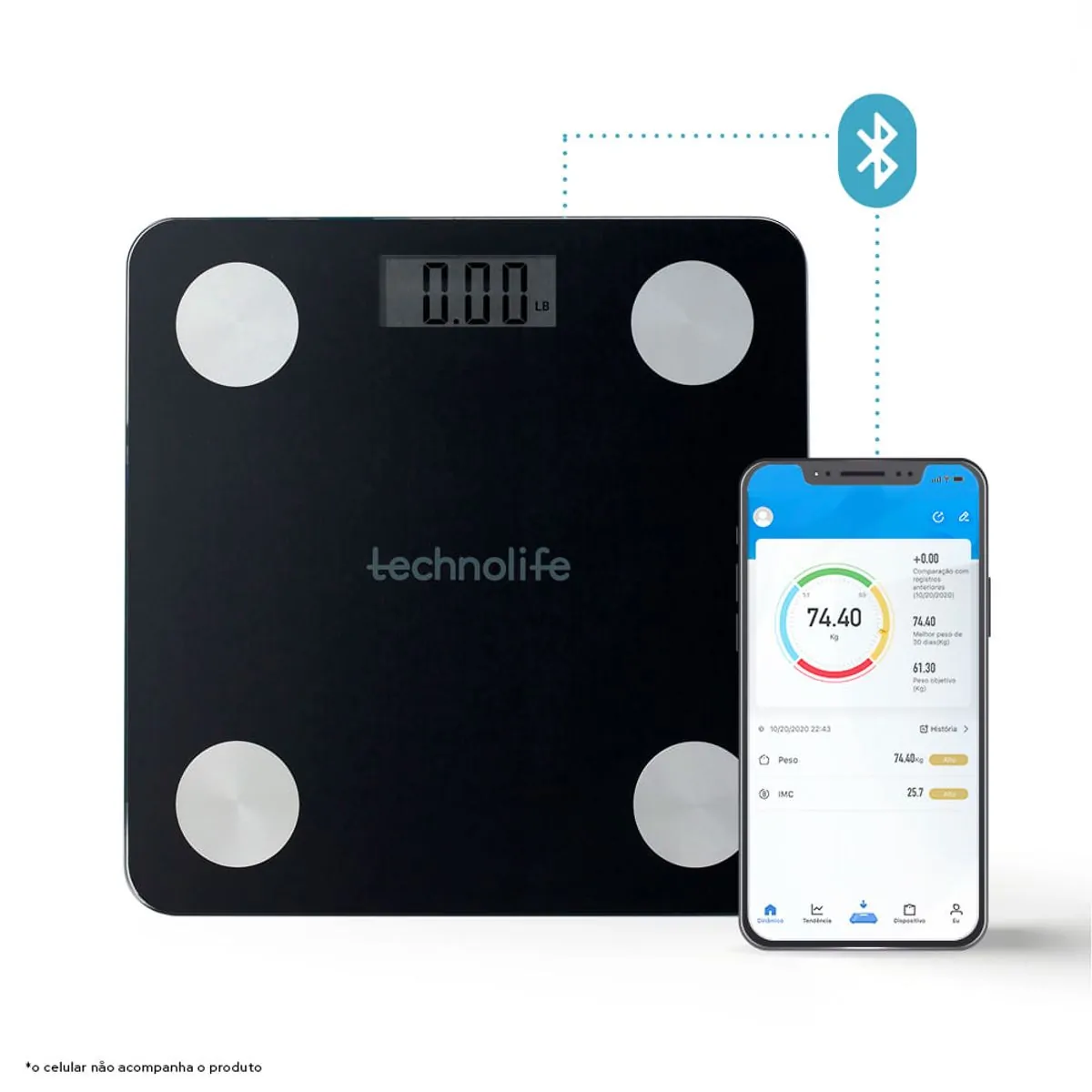 Balança Digital De Bioimpedância Com Bluetooth Technolife Preta Hb8204