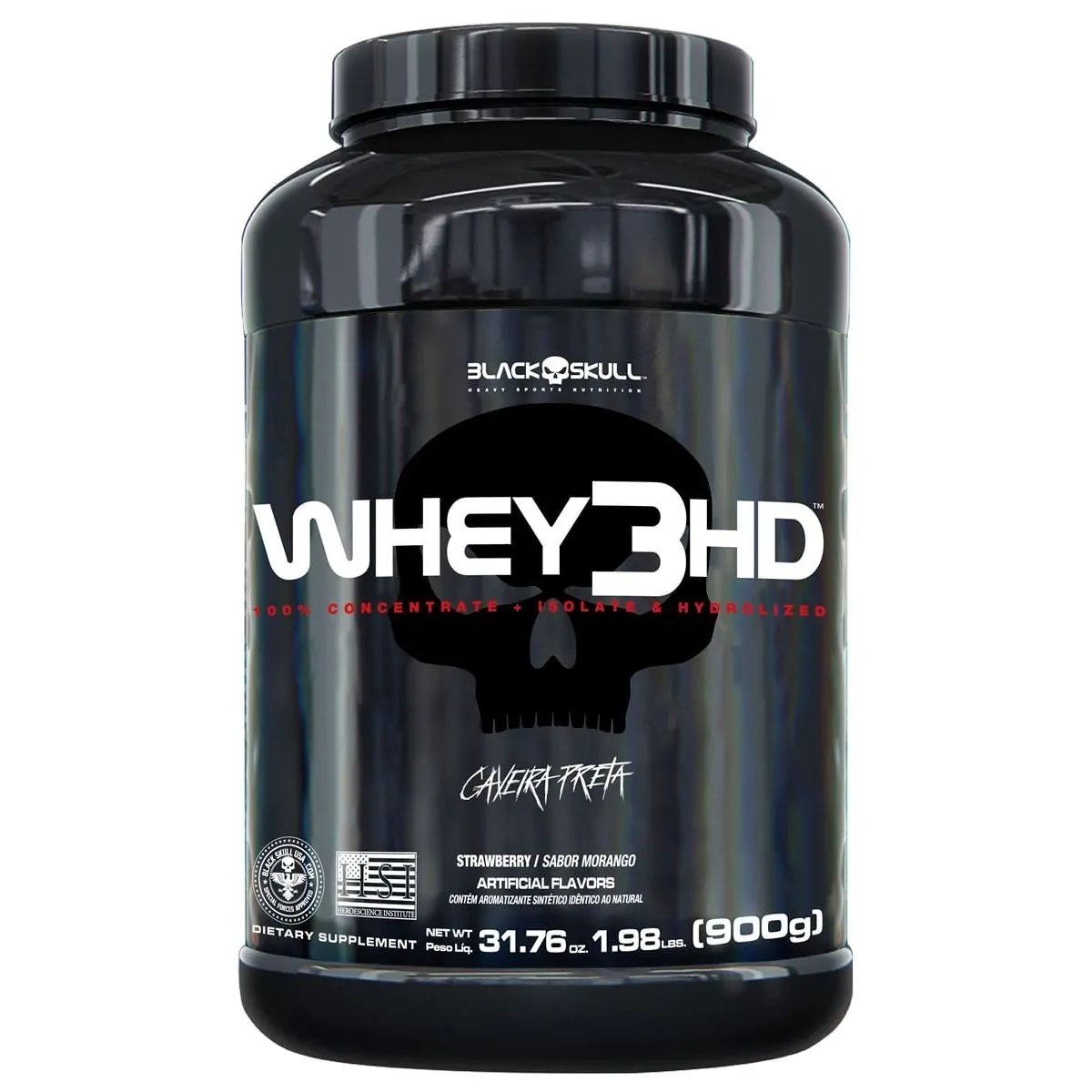 WHEY 3HD BLACK SKULL - 900G (WPC, WPI E WPH) - WHEY 3 HD MORANGO 900G