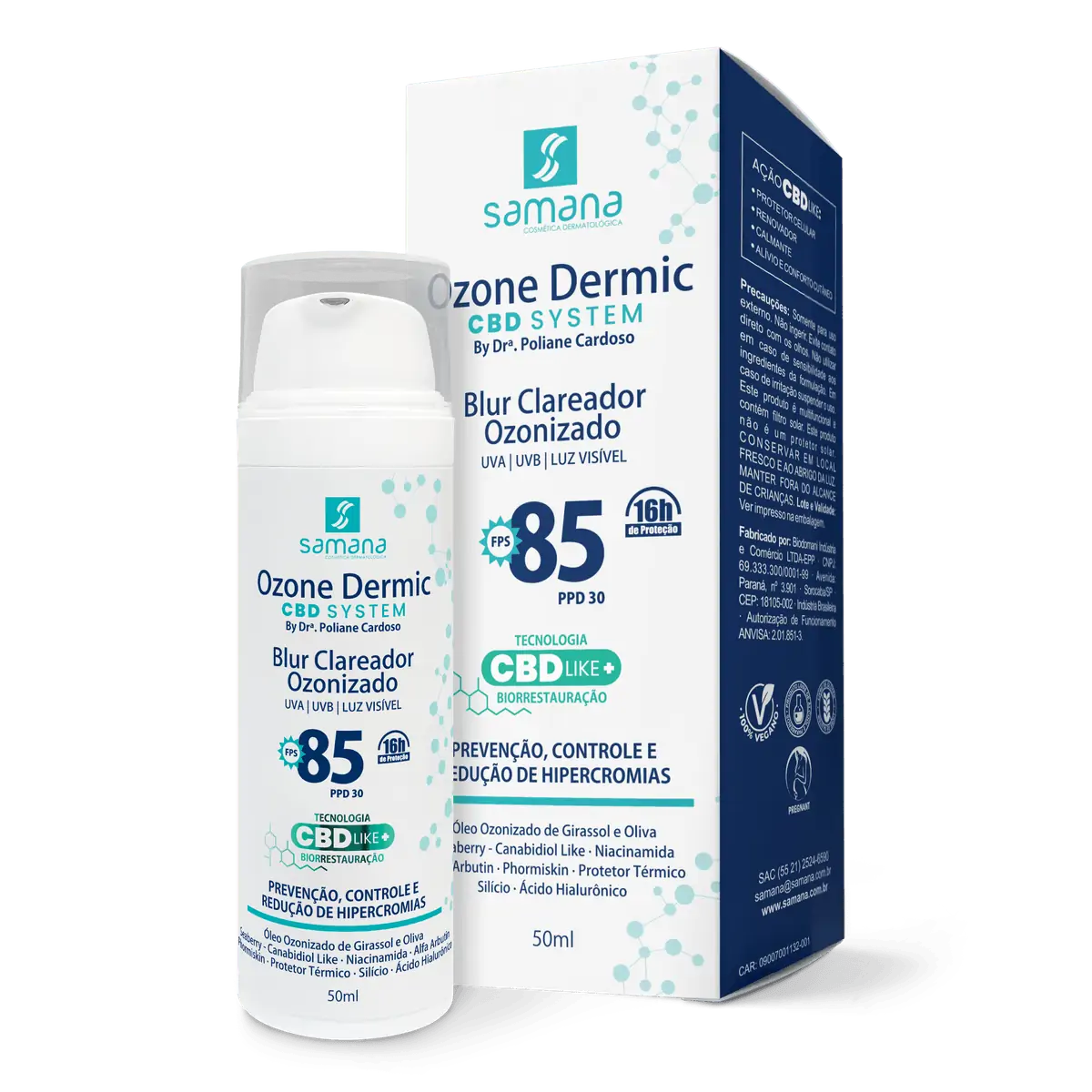 Blur Clareador com Ozônio FPS 85 Bege Samana Ozone Dermic 50g