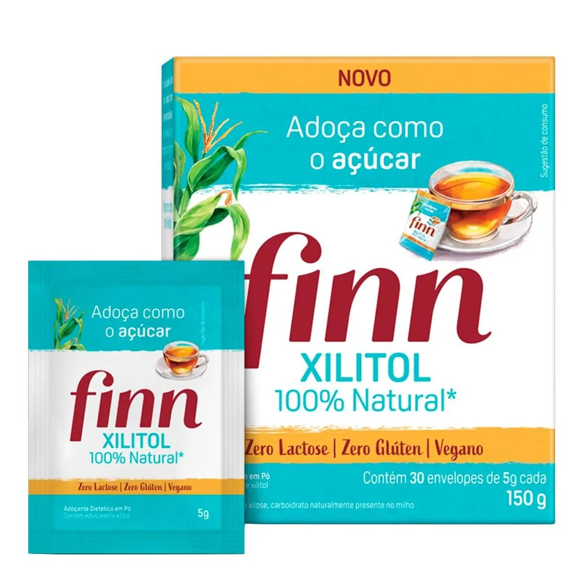 Adoçante Finn Xilitol Pó com 30 Envelopes com 5g