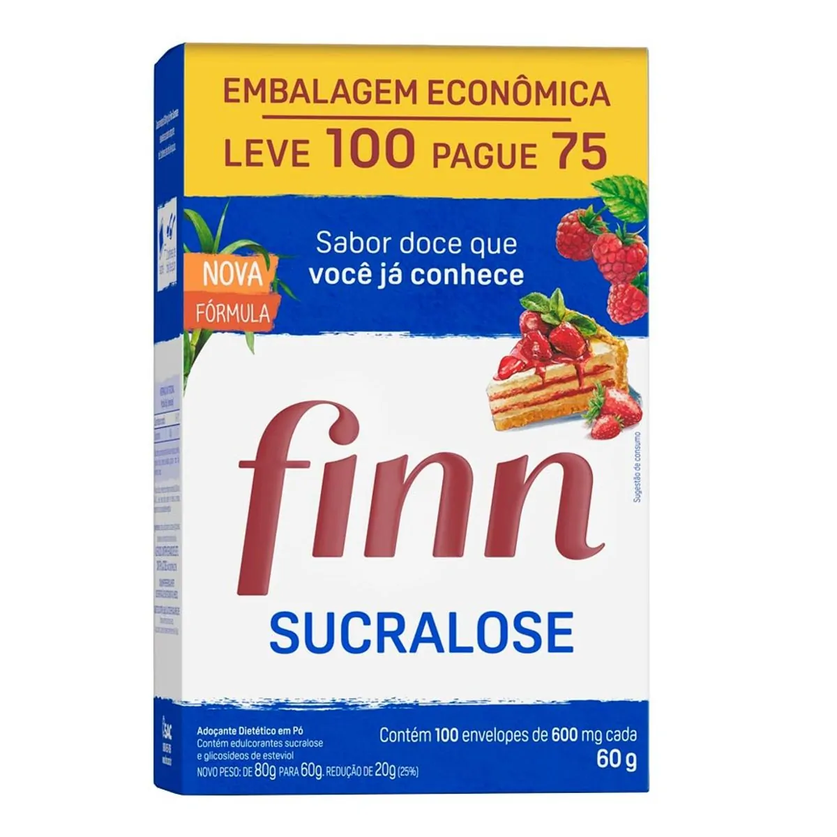 Adoçante Finn Sucralose Pó 100 Envelopes com 600mg