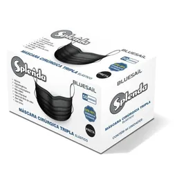 Máscara Tripla Descartável com Clip Nasal - Preta - Cx 50un - Blue Sail