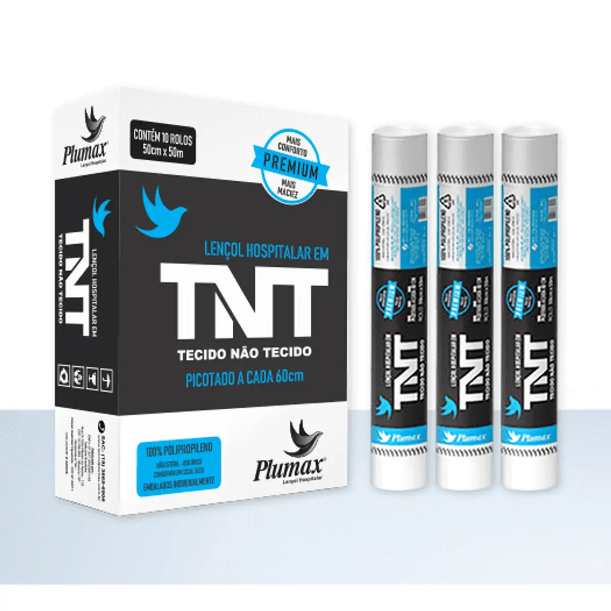 Lençol Descartável TNT em Rolo - Picotado - Plumax - 70cm x 50m