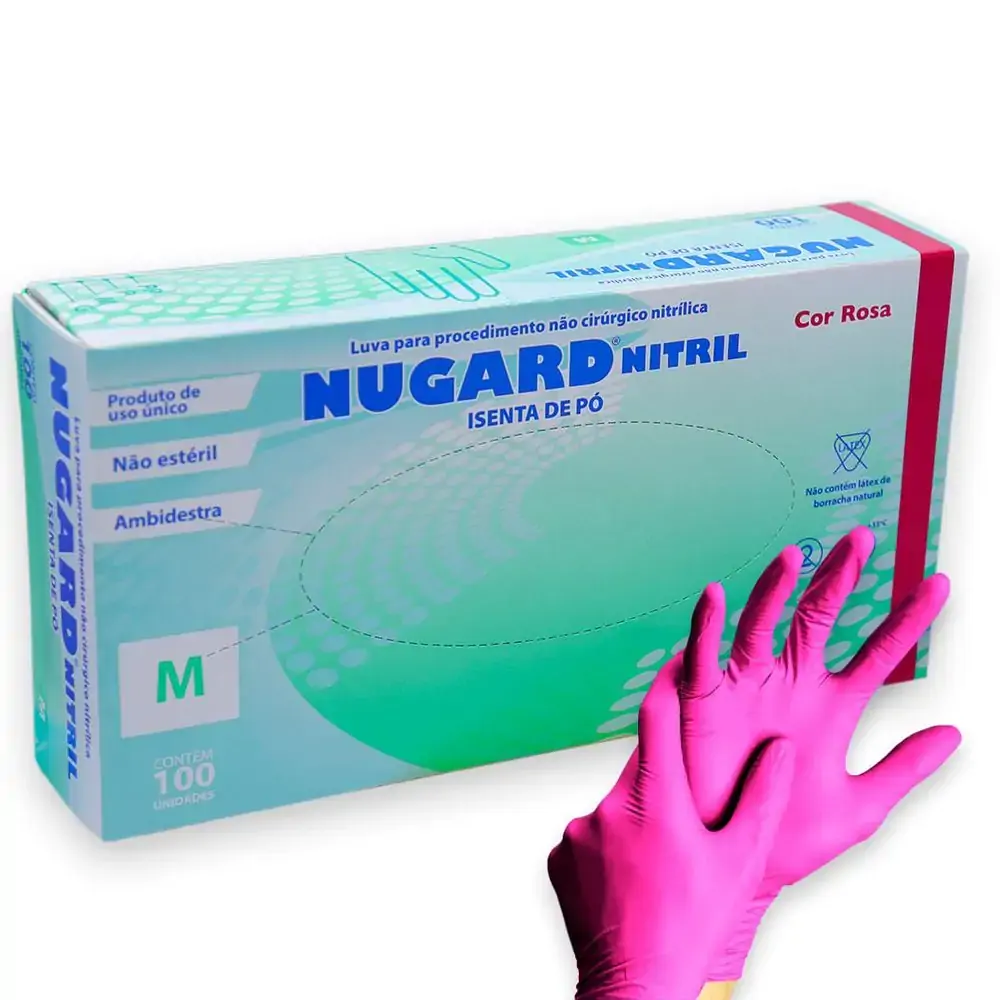 Luva para Procedimento Nitrílica Sem Pó Rosa - Nugard - Luva para Procedimento Nitrílica Sem Pó M Ro