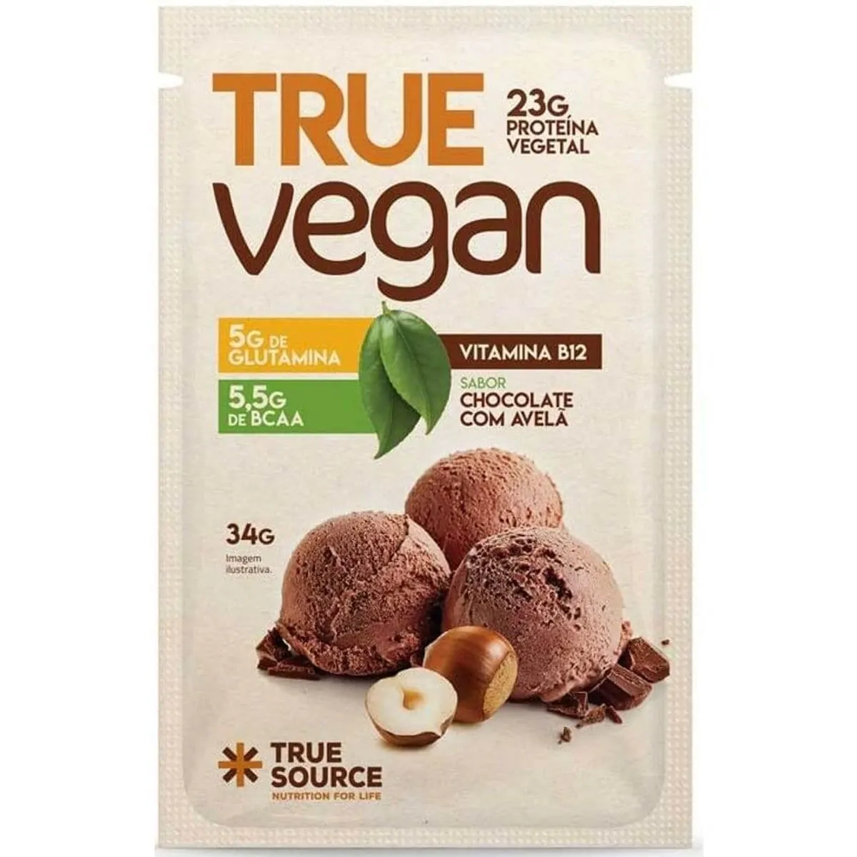Proteína Vegan Chocolate e Avelã 34g - True Source