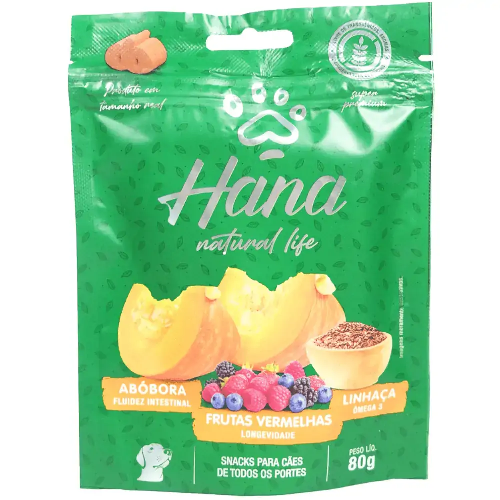 Hana Natural Life Abóbora Frutas Vermelhas Linhaça 80g Para Cães Adultos - Hana Natural Life Abóbora