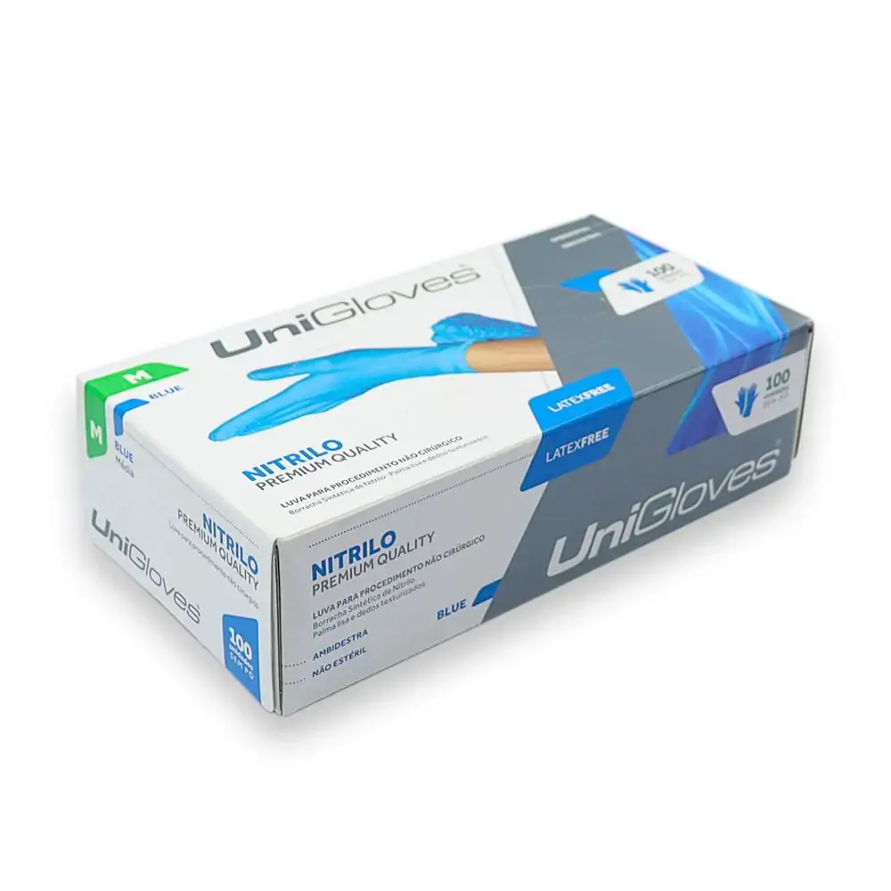 Luva De procedimento Sem Pó Nitrilica - Unigloves - Luva De procedimento Sem Pó Nitrilica M Azul - U