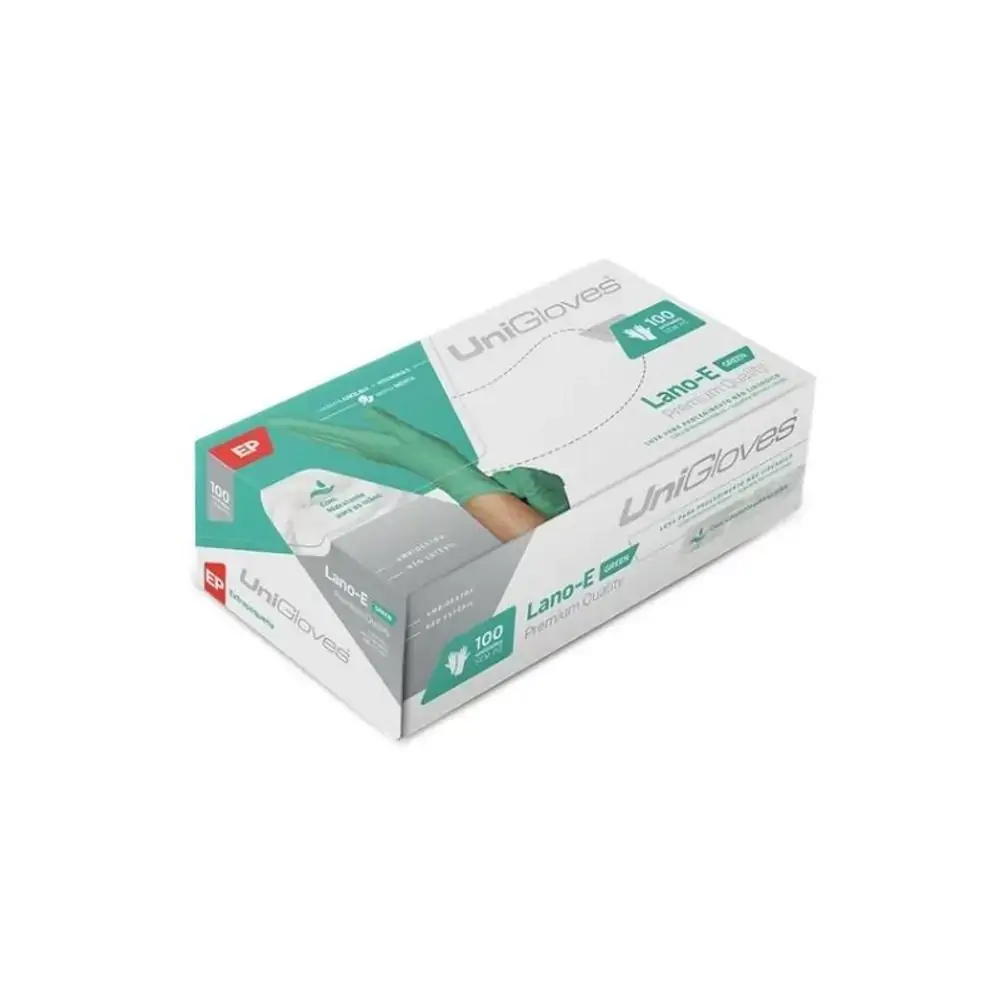 Luva de Procedimento em Látex Verde Lano-E sem Pó - Unigloves - G (Cód. 26.7124)