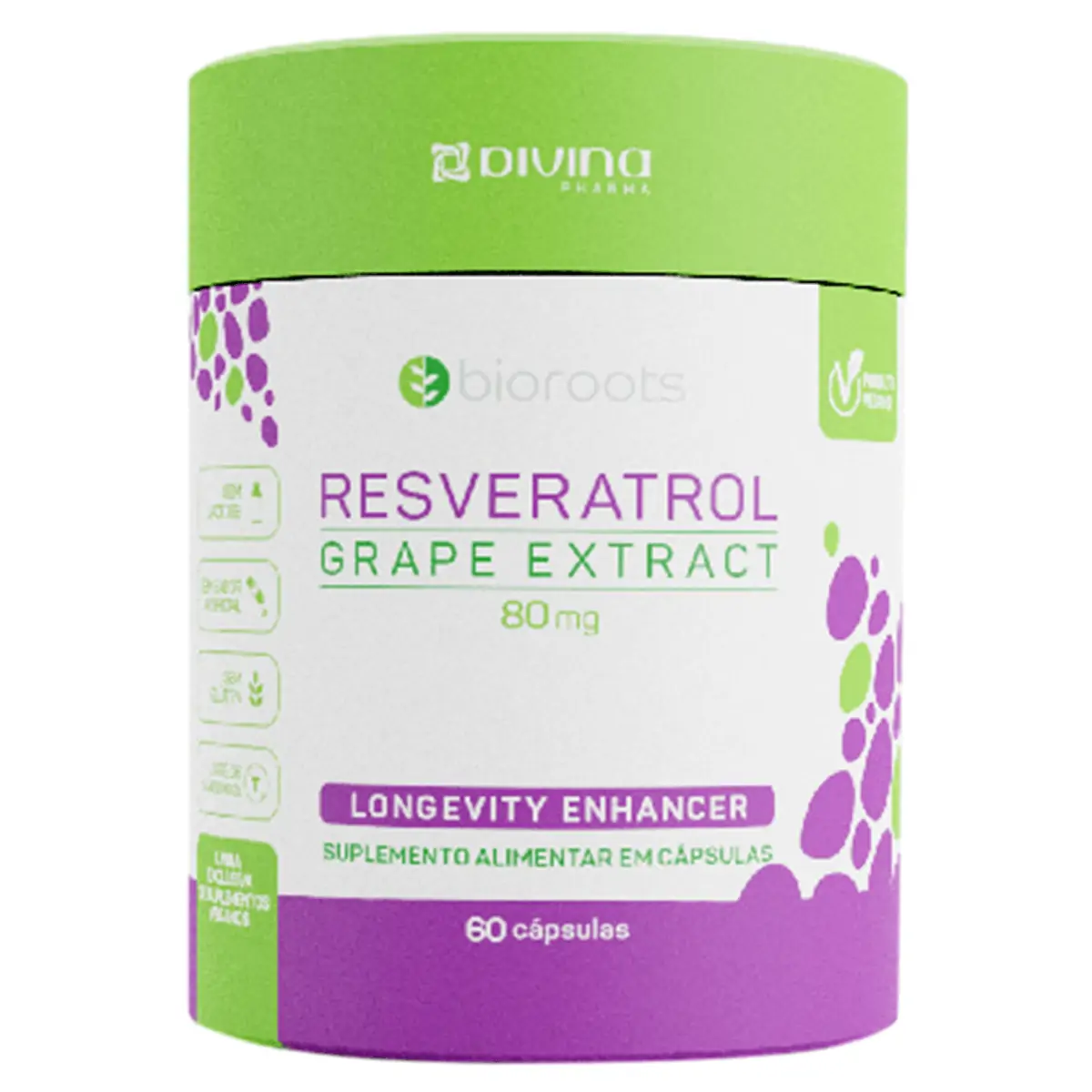 Suplemento Alimentar Resveratrol 80mg Bioroots 60 Cápsulas
