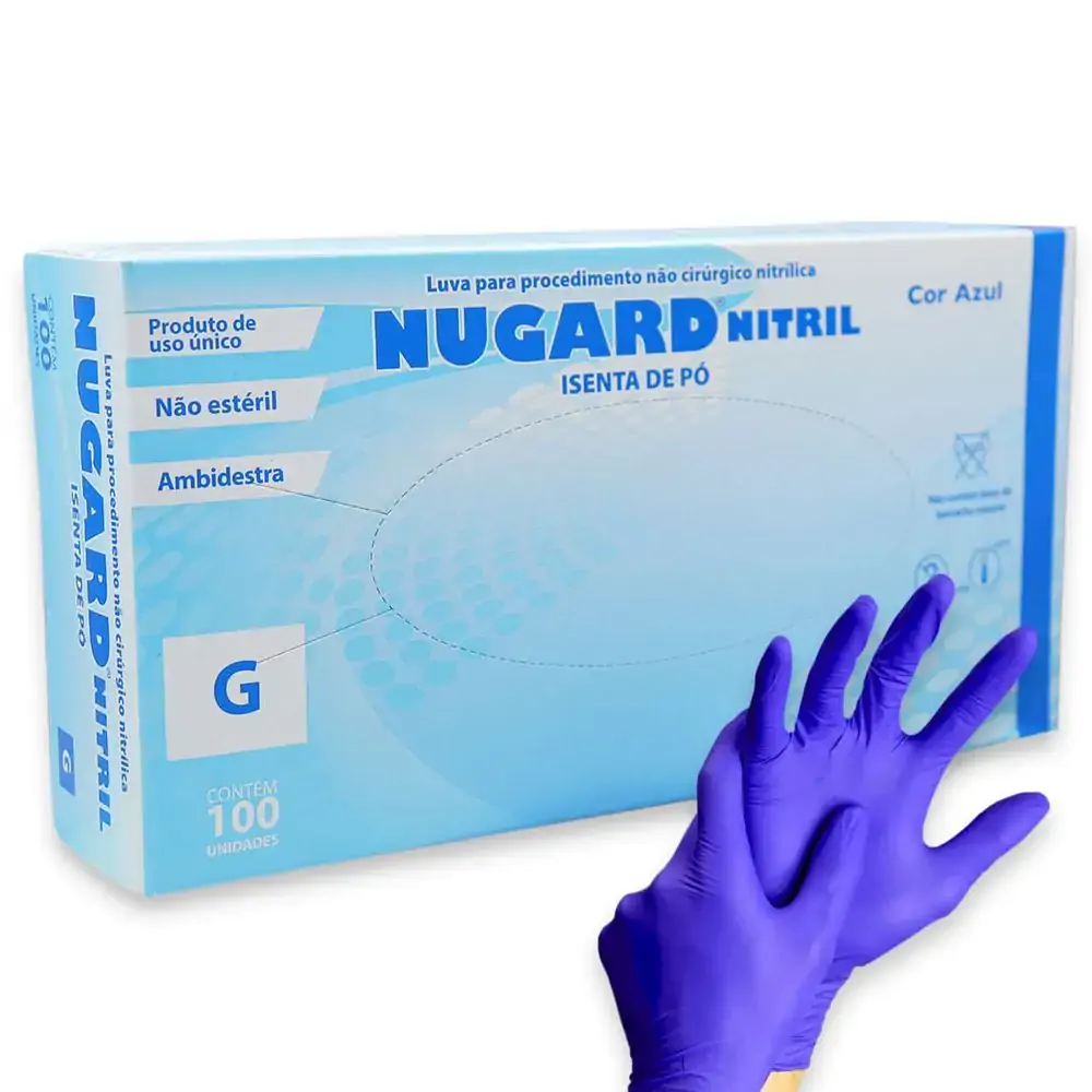 Luva para Procedimento Nitrílica Sem Pó Azul - Nugard - Luva para Procedimento Nitrílica Sem Pó G Az