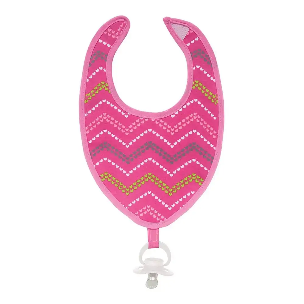 Babador Zig Zag Com Prendedor De Chupeta Rosa - Buba