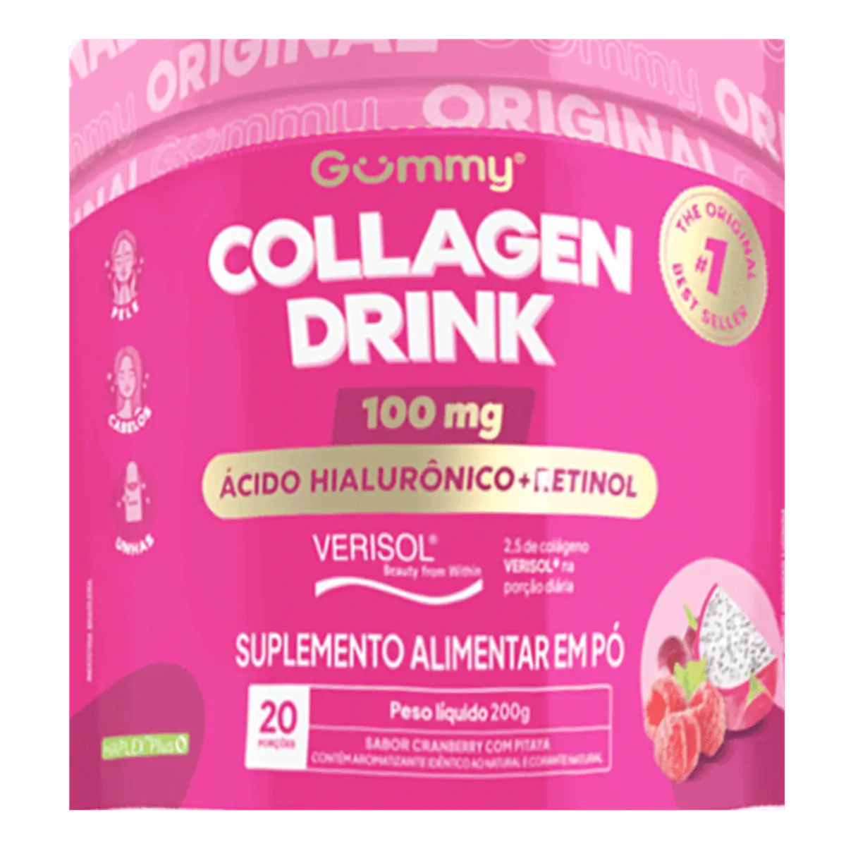 Suplemento Alimentar Gummy Collagen Drink Cranberry com Pitaya 200g em Pó