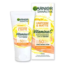 Protetor Solar Facial Hidratante Garnier Uniform & Matte Vitamina C FPS50 Média 40g